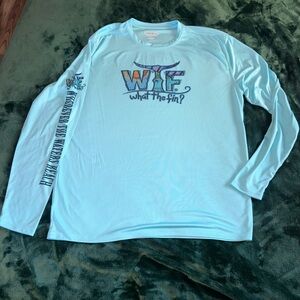 WTF  What The Fin Fishing Shirt Men’s XL Long Sleeve light Teal